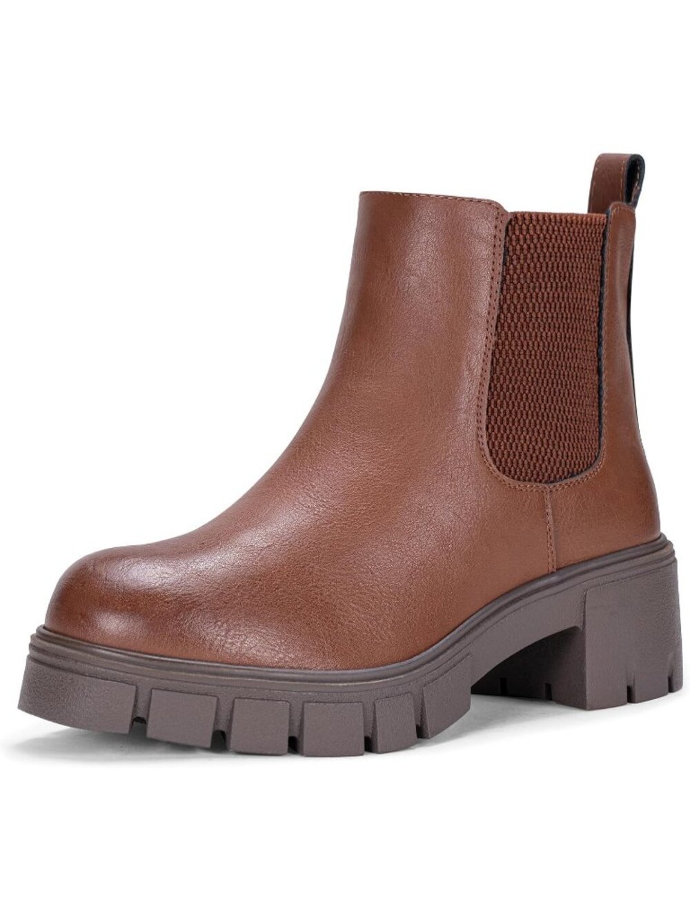 Women's Mocha Chunky Platform Chelsea Elastic Side Panels Stylish Ankle Boots